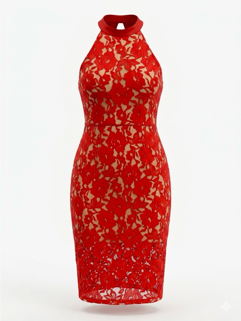 ABS Allen Schwartz Red Floral Lace Halter Dress Sheath Cocktail Wedding Guest 4